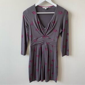 Boden Marion Gray Tunic Dress with Pink Swan Pattern Size 4
